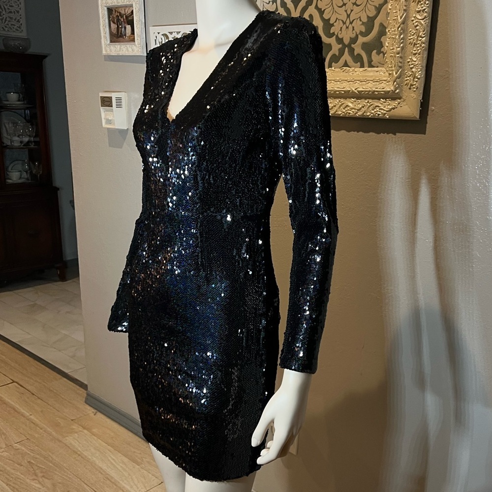 Dress The Population Black Holographic Sequin Dress